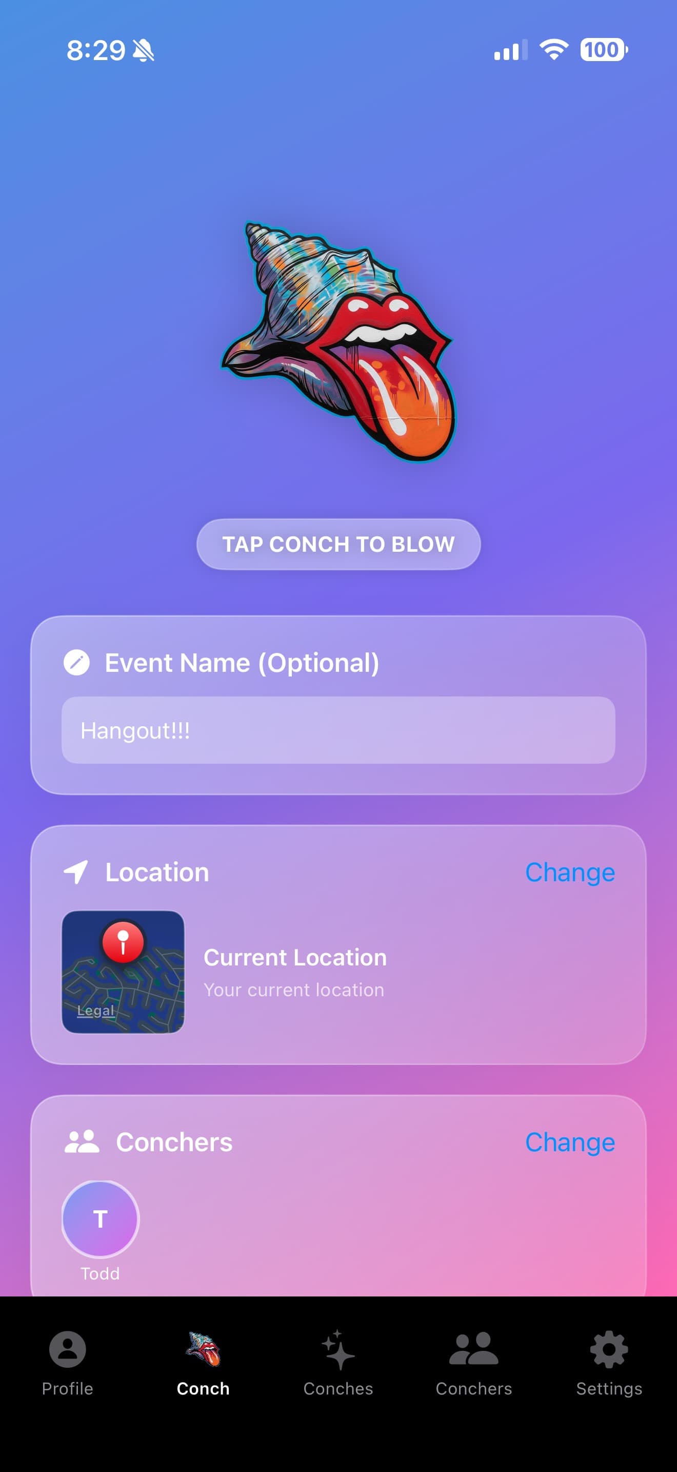 Conched App Interface - Blow the Conch