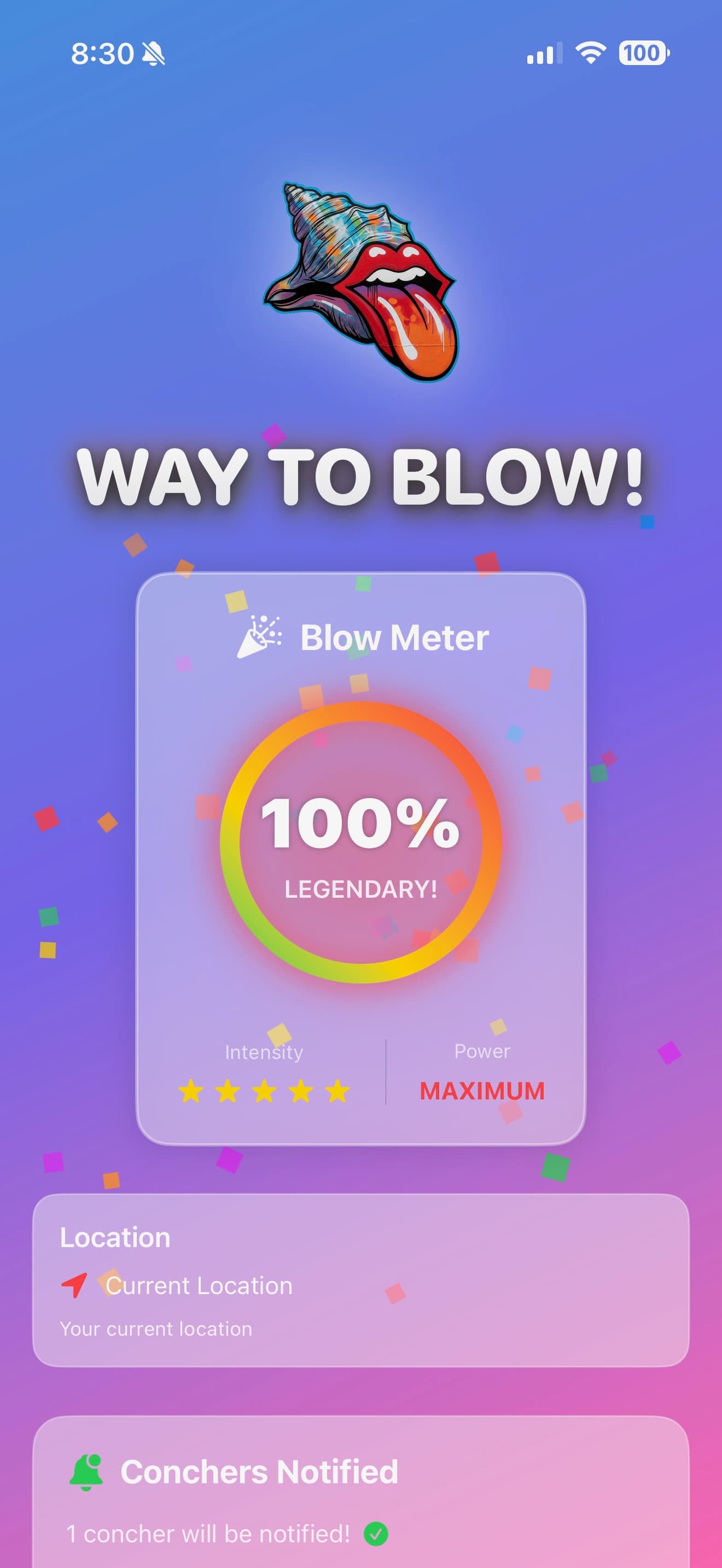 Conched App Interface - Blow the Conch